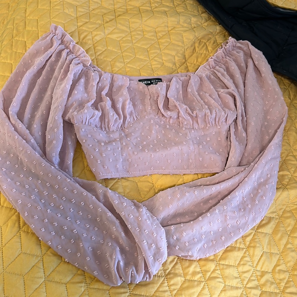 XS Shein Pink Balloon Sleeve Crop Top, BRAND NEW